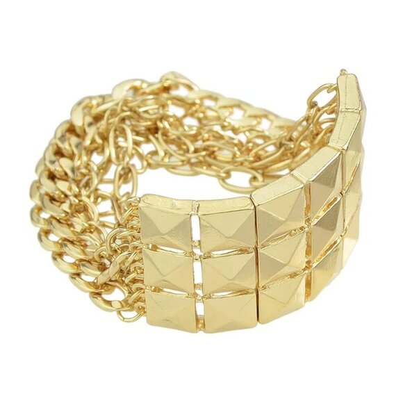 Gold Tone Link Stretch Cuff Bracelet - Picture 1 of 6